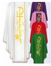 Liturgical Chasuble with Gold Chi-Rho, Wheat, and Grapevine Embroidery