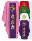 Catholic Chasuble with IHS Monogram and Royal Crown Embroidery