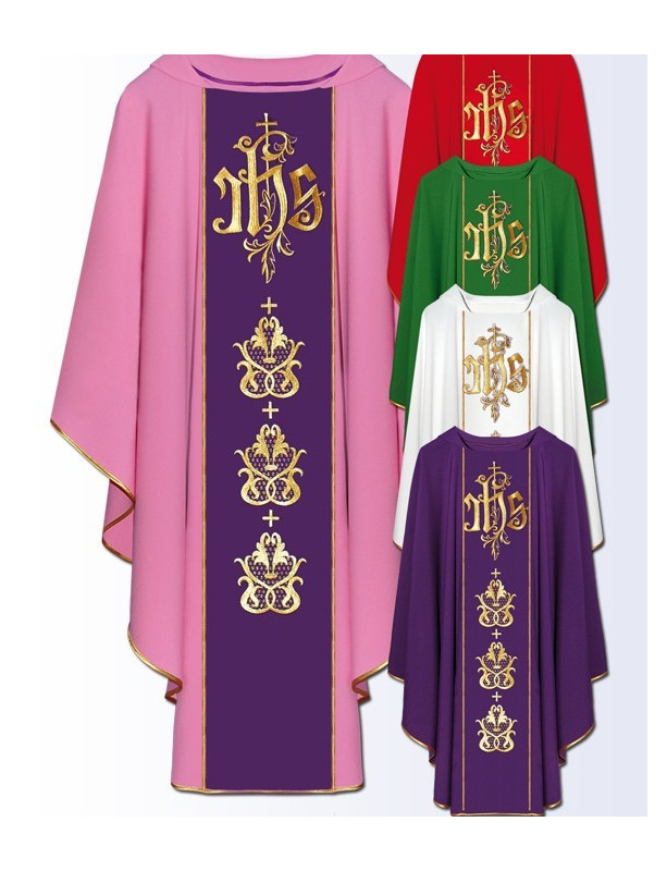 Catholic Chasuble with IHS Monogram and Royal Crown Embroidery