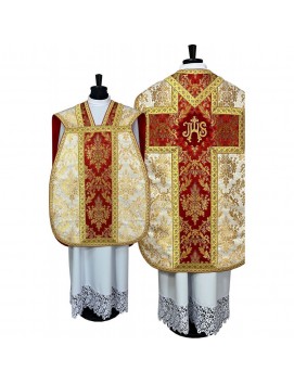 Casula romana, tecido brocado - manípulo, bolsa, véu, estola (7K)