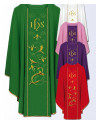 Catholic Liturgical Chasubles with IHS Monogram and Gold Floral Embroidery