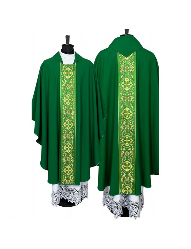 Chasuble gothique verte avec rayures tissées (3K)