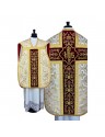 Chasuble romaine écru + or - manipule, bourse, voile, étole (5K)
