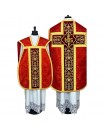 Roman red chasuble - manipulator, burse, veil, stole (4K)