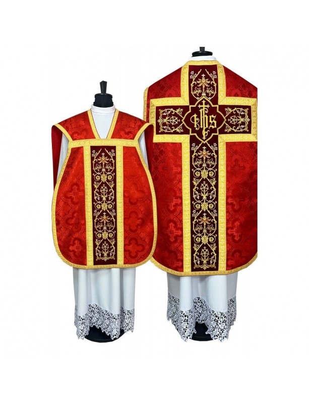 Roman red chasuble - manipulator, burse, veil, stole (4K)