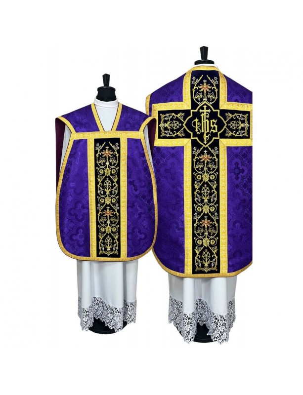 Römisches Messgewand violett - Manipel, Bursa, Kelchvelum, Stola (3K)