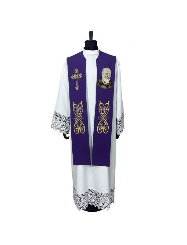 St. Padre Pio embroidered stole - purple color (2K)