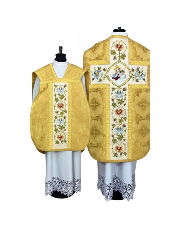 Casulla romana bordada Nuestra Señora con el Niño - bolsa del corporal, velo, estola (1K)