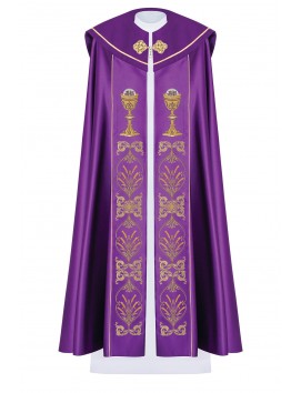 Embroidered cope, IHS + chalice - purple (8H)