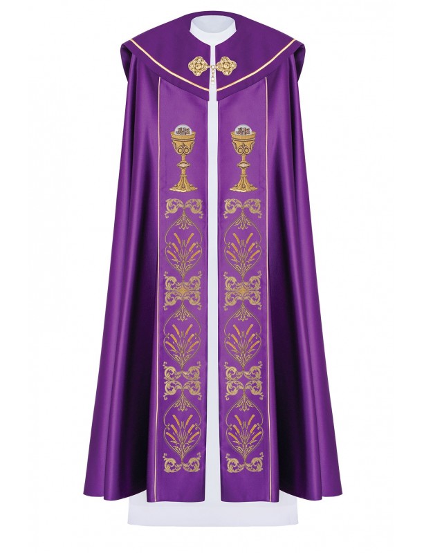 Embroidered cope, IHS + chalice - purple (8H)