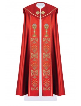 Embroidered cope, IHS + chalice - red (9H)