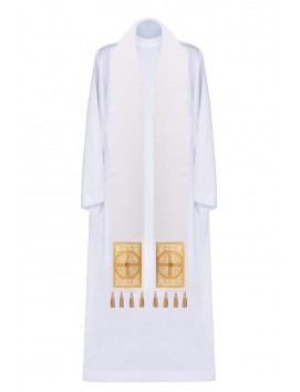 Embroidered ecru stole, embellished with tassels (3H)