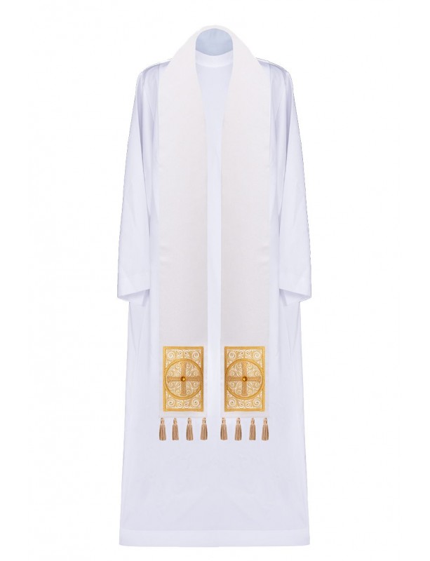 Embroidered ecru stole, embellished with tassels (3H)