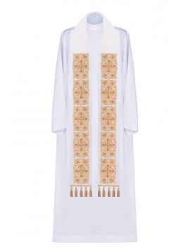 Embroidered ecru stole, embellished with tassels (4H)