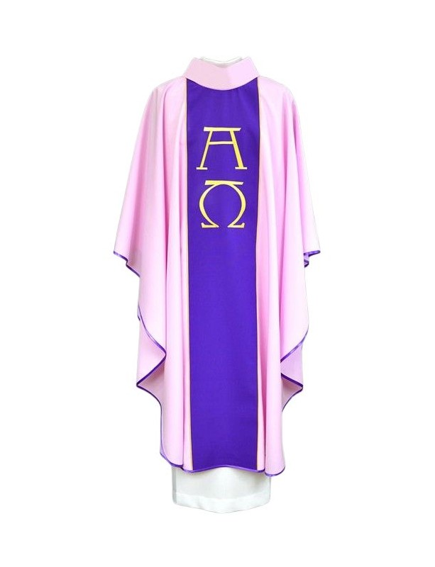 The priest's chasuble pink, embroidered, Alpha and Omega (3K)