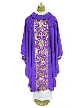 Chasuble de prêtre violette, tissée - Croix (4K)
