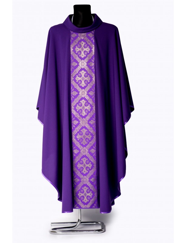 Purple priest's chasuble, woven belt - Crosses (5K)