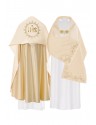 Văl liturgic, brodat IHS - satin ecru (43)