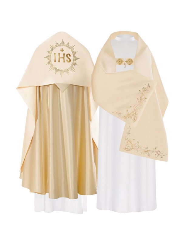 Voile liturgique, IHS brodé - satin écru