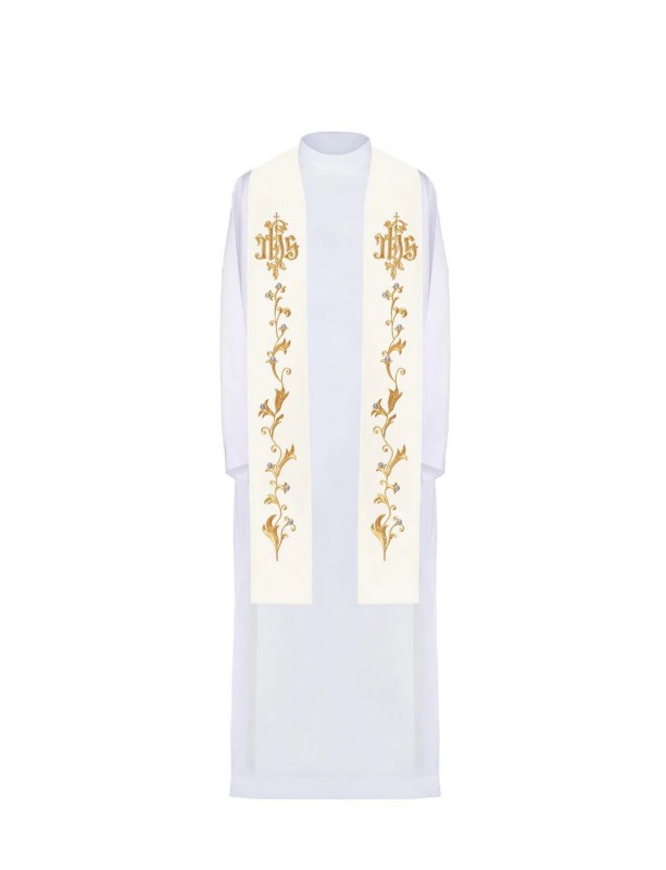 Ecru stole with embroidered IHS (25H)