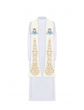 Ecru embroidered stole, Marian embroidery (26H)