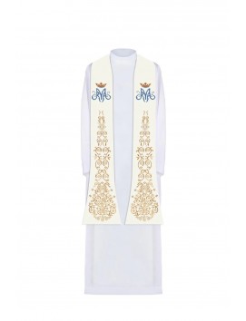 Stuła ecru haftowana, haft maryjny (26H)