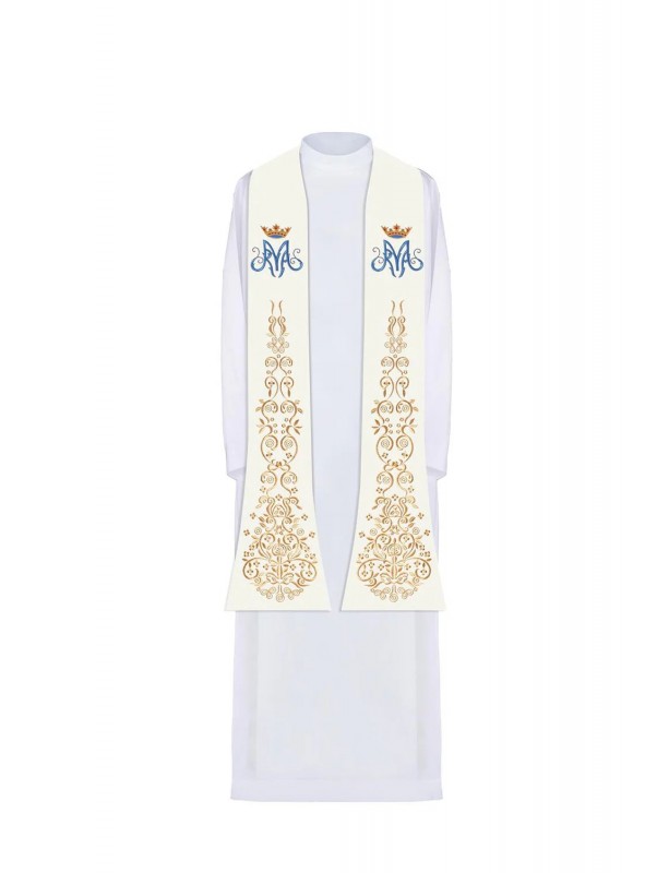 Ecru embroidered stole, Marian embroidery (26H)