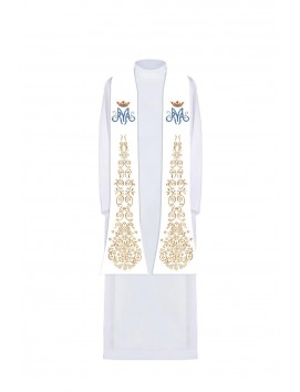 Embroidered white stole, Marian embroidery (27H)