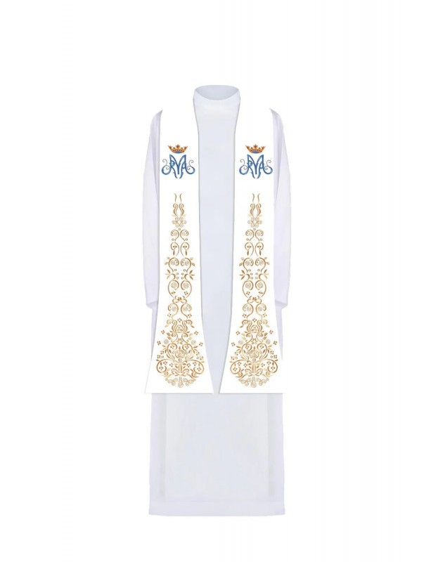 Embroidered white stole, Marian embroidery (27H)