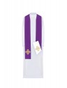 Estola bordada bilateral, cruz de Jerusalén morada y blanca (28H)
