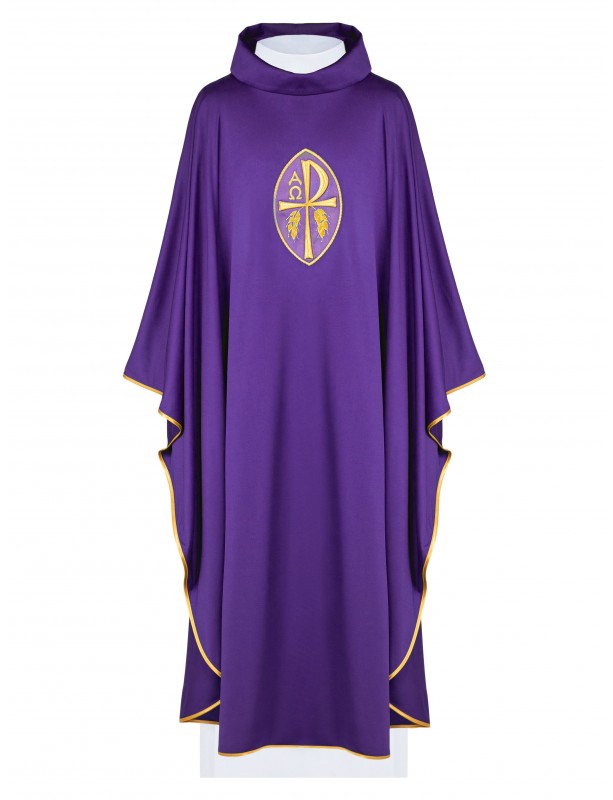 Embroidered chasuble with Alpha, Omega and PAX symbol - purple (H193)