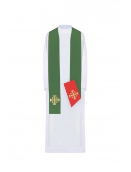 Double-sided embroidered stole, Jerusalem Cross green and red (29H)