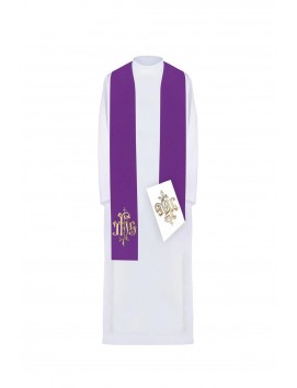 IHS embroidered double-sided stole, purple and white (30H)