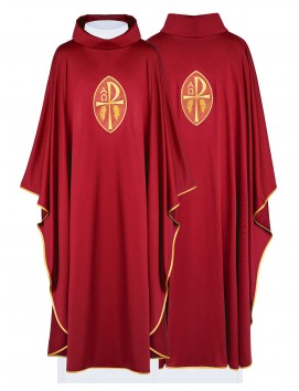 Embroidered chasuble with Alpha, Omega and PAX symbol - red (H194)