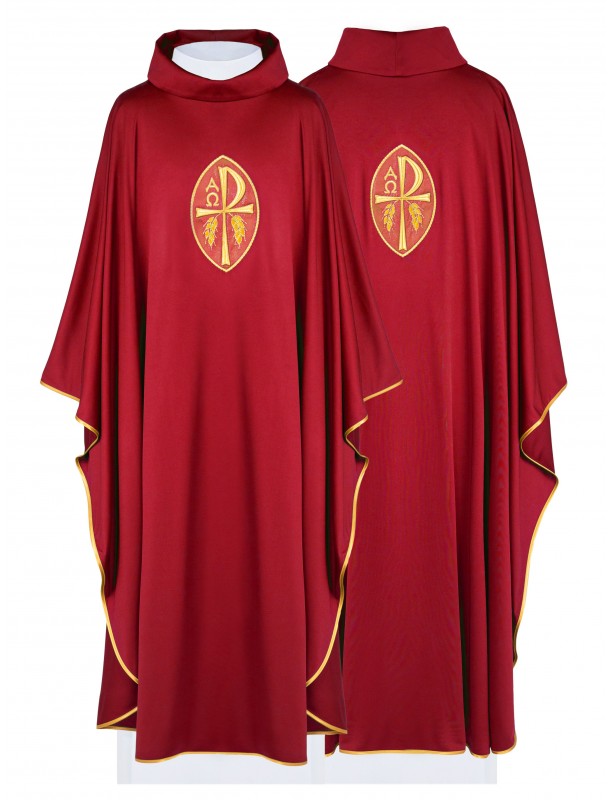 Embroidered chasuble with Alpha, Omega and PAX symbol - red (H194)