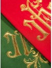 IHS embroidered double-sided stole, green-red (31H)