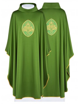 Chasuble brodée avec symbole IHS - verte (H196)