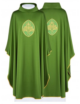 Embroidered chasuble with IHS symbol - green (H196)