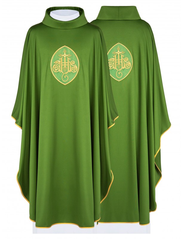 Embroidered chasuble with IHS symbol - green (H196)