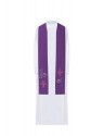 Embroidered purple stole, symbolism of bread, fish, cross (34H)