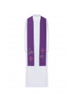 Embroidered purple stole, symbolism of bread, fish, cross (34H)