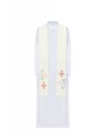 Embroidered ecru stole, symbolism of bread, fish, cross (35H)