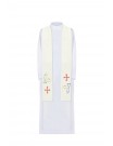 Embroidered ecru stole, symbolism of bread, fish, cross (35H)