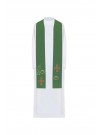 Embroidered green stole, symbolism of bread, fish, cross (36H)