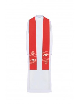 Vyšitá červená štola, symbolika ryby, kříž (37H)