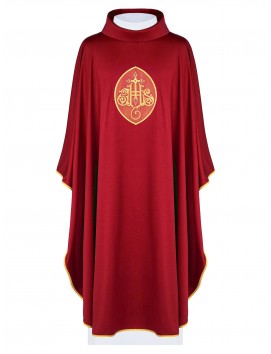 Embroidered chasuble with IHS symbol - red (H197)