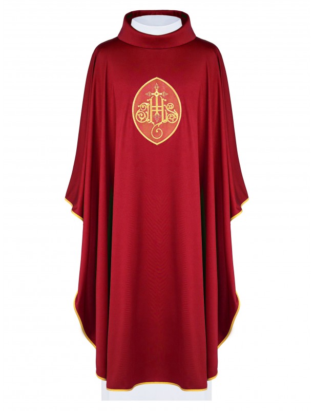 Embroidered chasuble with IHS symbol - red (H197)