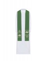 Embroidered green stole, symbolism of fish, cross (40H)