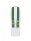 Embroidered green stole, symbolism of fish, cross (40H)