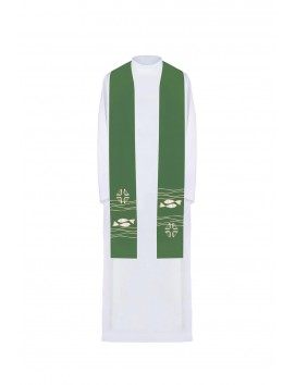 Estola verde bordada, simbolismo de pez y cruz (40H)